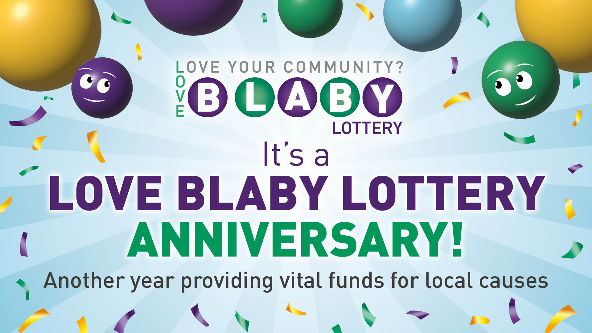 Image with Love Blaby Lottery logo and text to say it's an anniversary